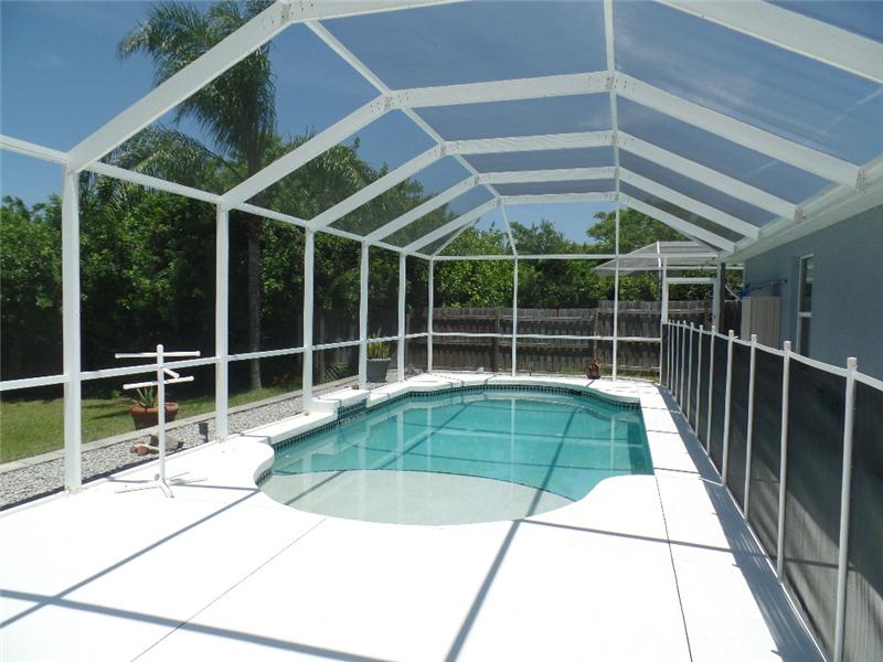 Screened in heated salt water pool