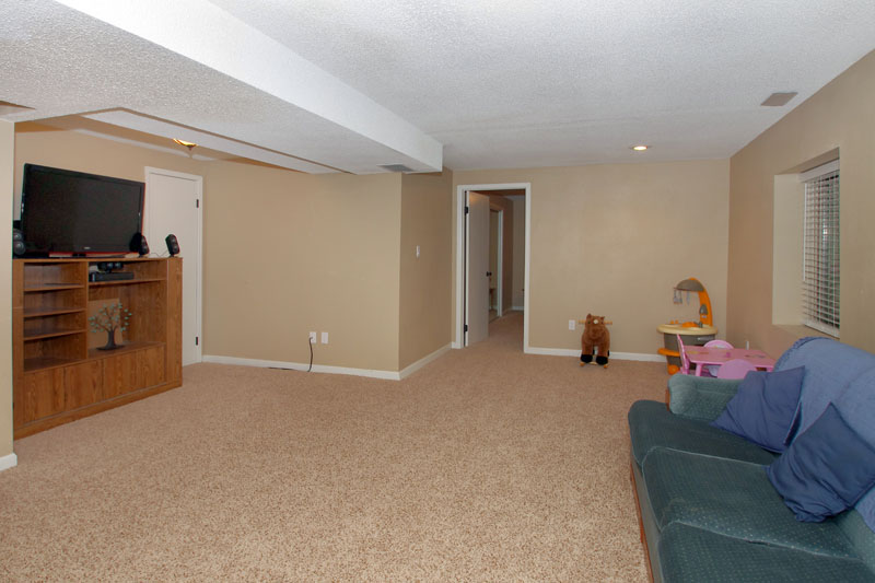 Another view of the family room.  You will love the under stair storage area with shelving!