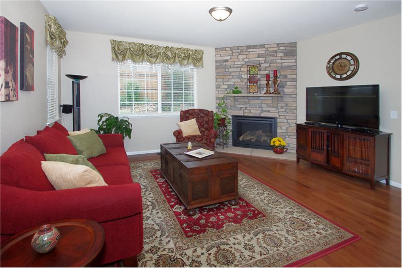 Gas fireplace with stone surround
