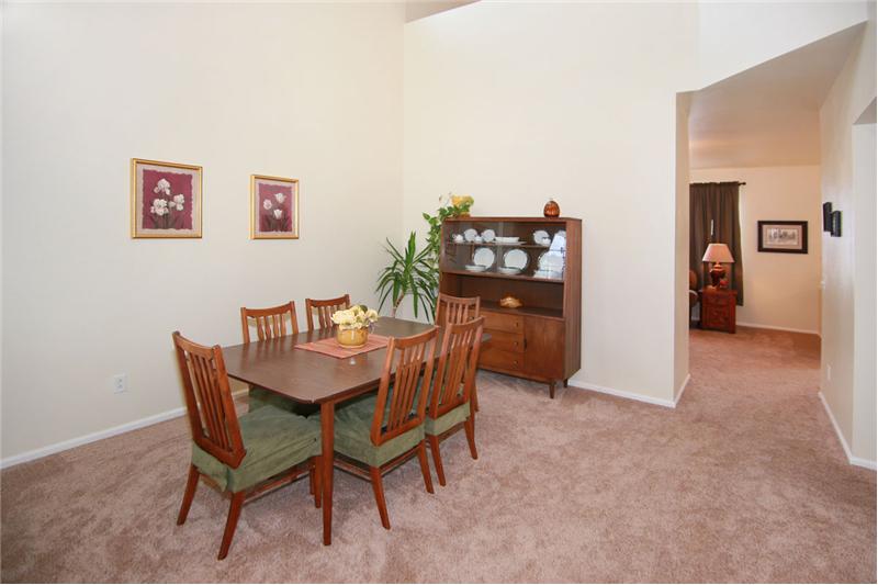 Bright living room with vaulted ceilings