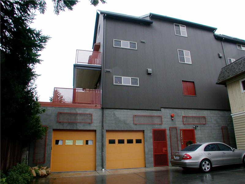 North side of building, two private garages