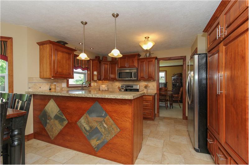 Custom cabinets & tiled floor.