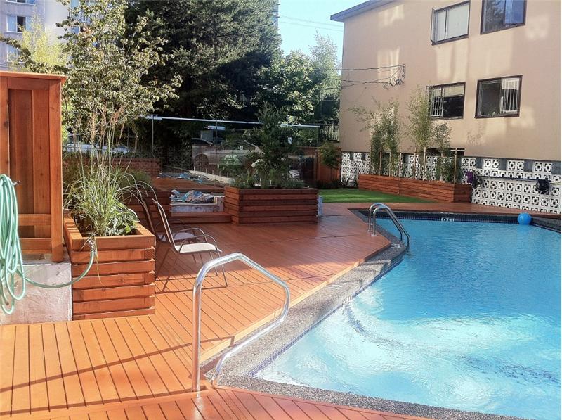 Outdoor pool with a beautiful new pool deck! 