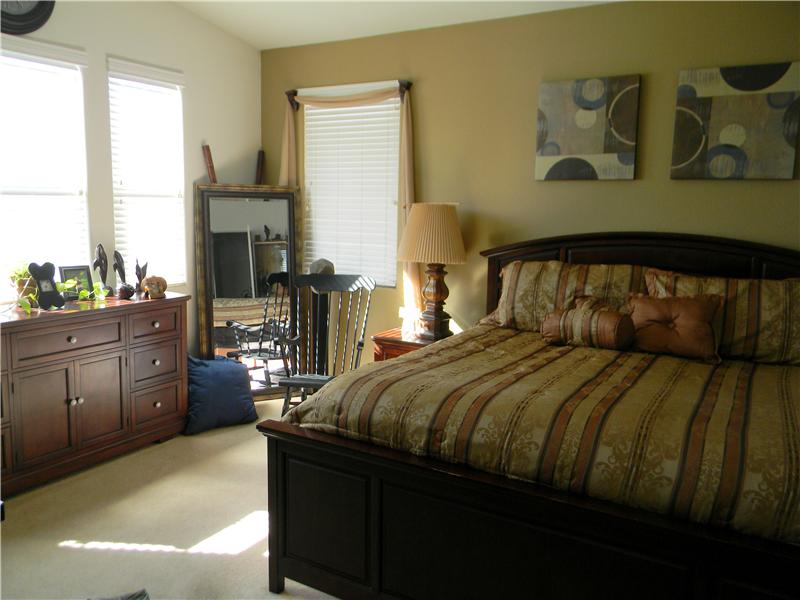 The master suite is on the same level as the living area
