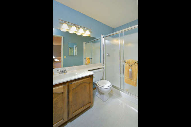 Master bath with large tiled shower
