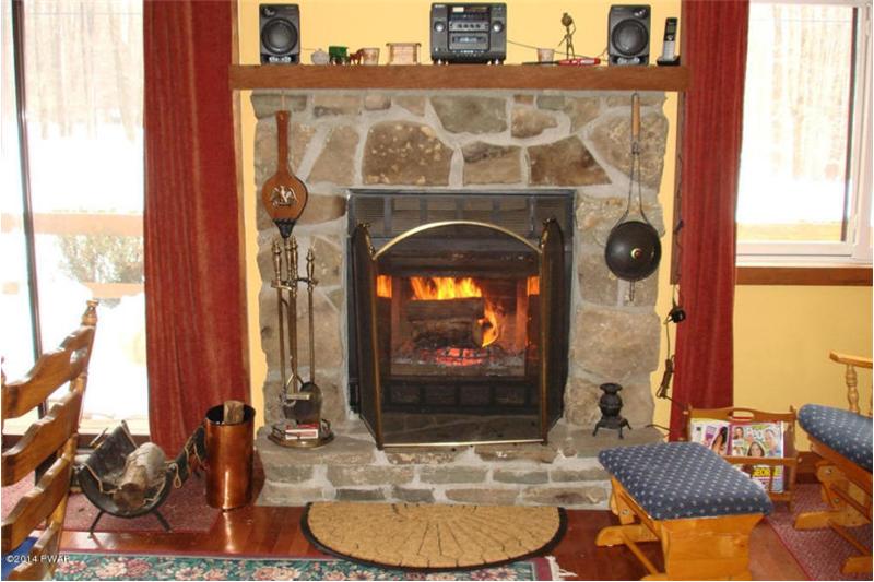 STONE FACED FIREPLACE 