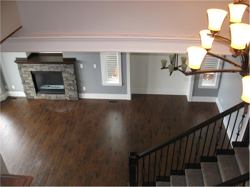 View of the living and dining room from above floor