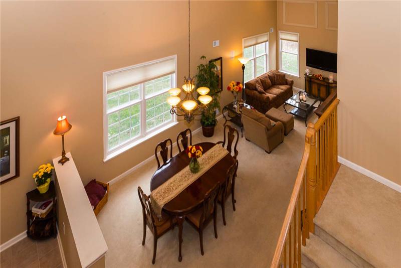Birds-eye view of great room from loft.