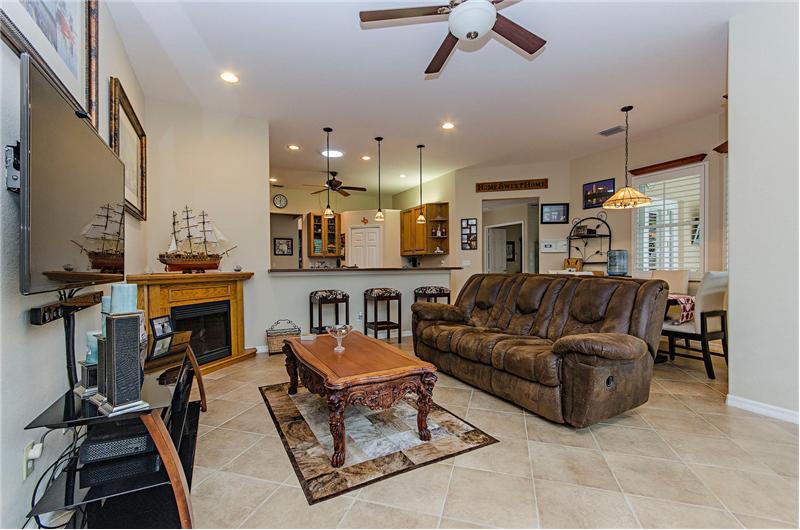 family room open to the kitchen